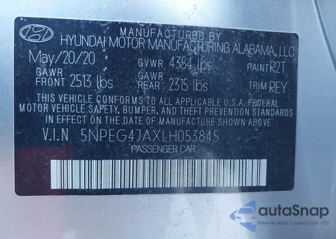 2020 Hyundai Sonata Se from USA, damaged, VIN 5NPEG4JAXLH053845